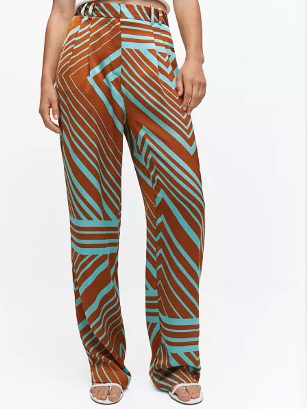 NWT Mango Brown & Teal Geometric Wide-Leg Shorts